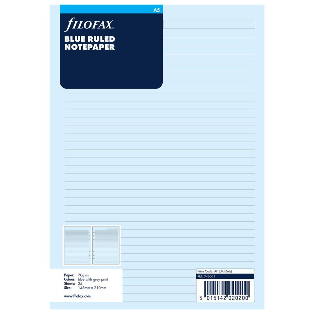 108451-25pc-filofax-21cm-a5-ruled-notepaper-refill-writing-stationery-blue