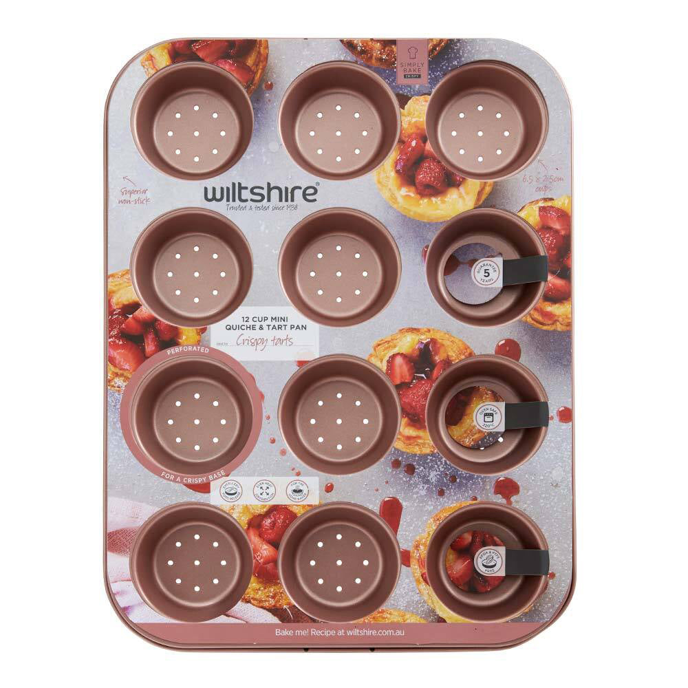 40718-wiltshire-rose-gold-12-cup-non-stick-perforated-quiche-pan-baking-tray