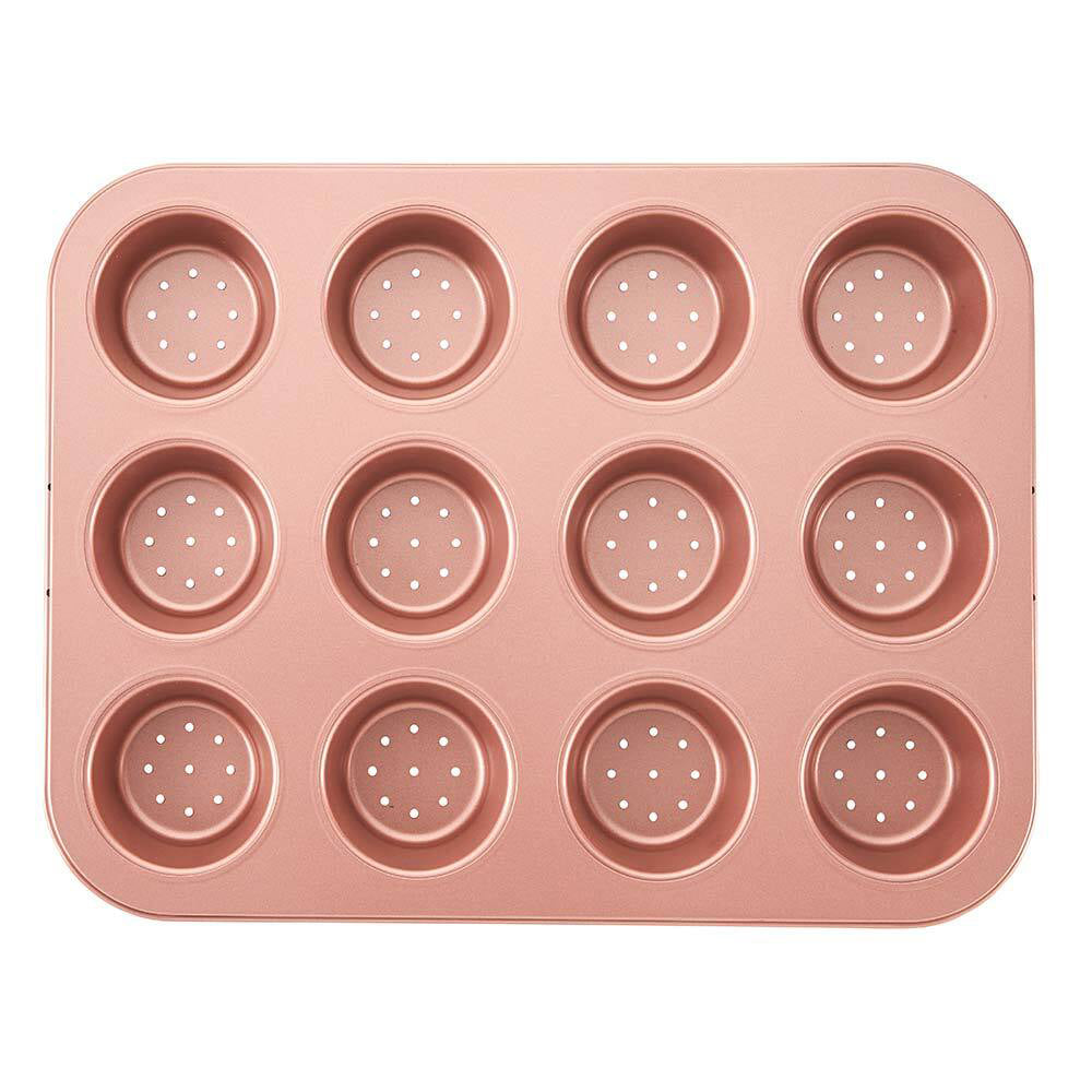 40718-wiltshire-rose-gold-12-cup-non-stick-perforated-quiche-pan-baking-tray