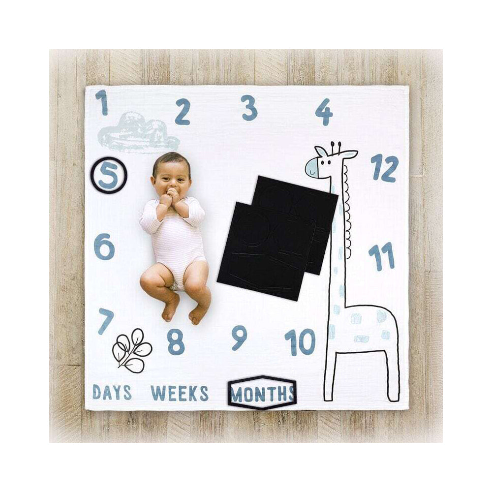 3283mib-little-haven-baby-infant-cotton-muslin-milestone-blanket-safari-101cm