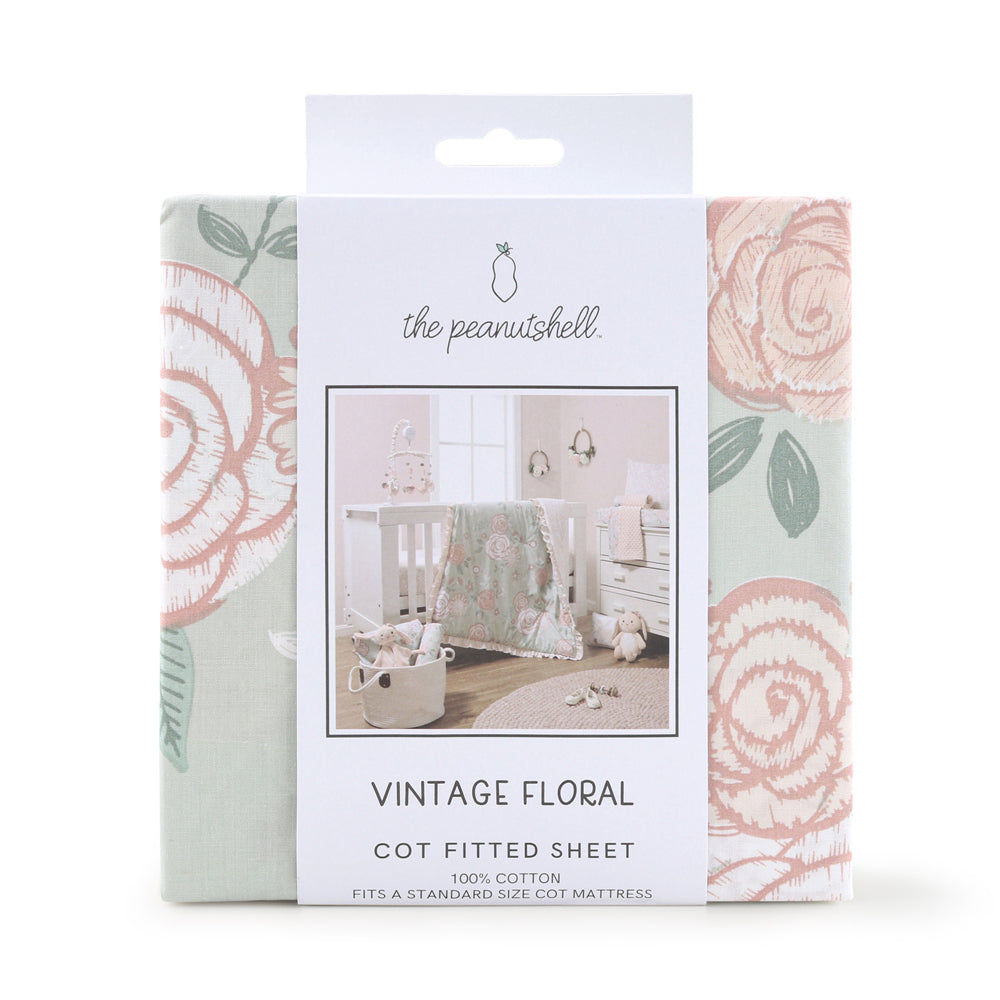 1902fs-the-peanutshell-135cm-cotton-vintage-floral-cot-fitted-sheet