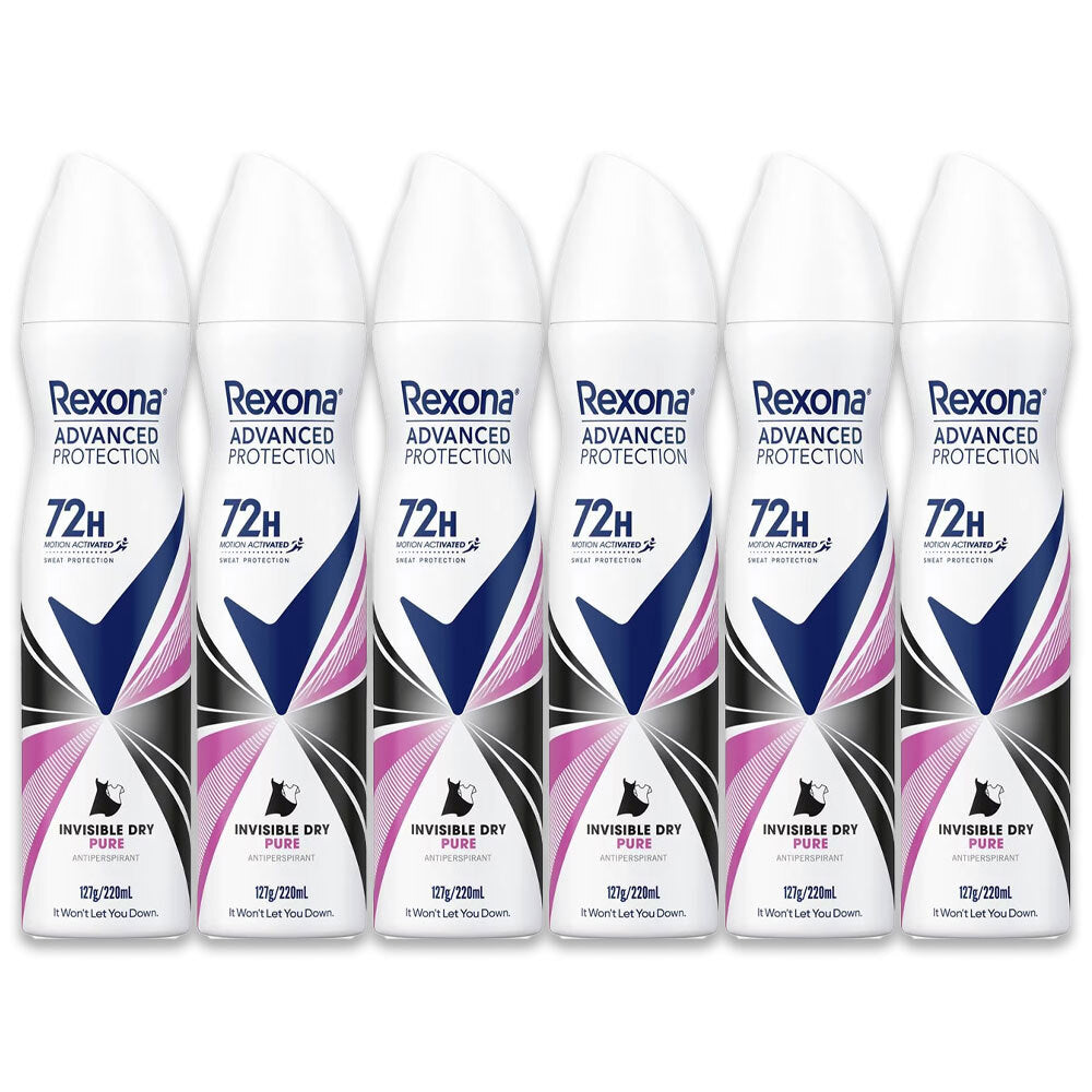 Rexona Women's Advanced Protection Invisible Pure Antiperspirant 220ml (6 Pieces)