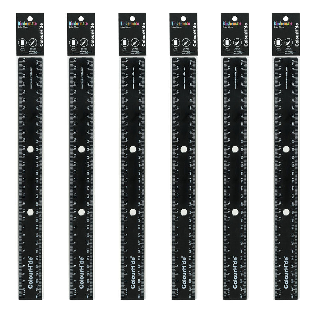 6pc Colourhide 30cm Bindermate Ruler For Ring Binder - Black