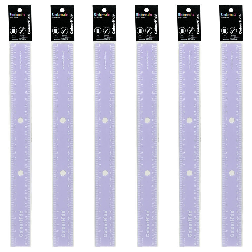 6pc Colourhide 30cm Bindermate Ruler For Ring Binder - Purple