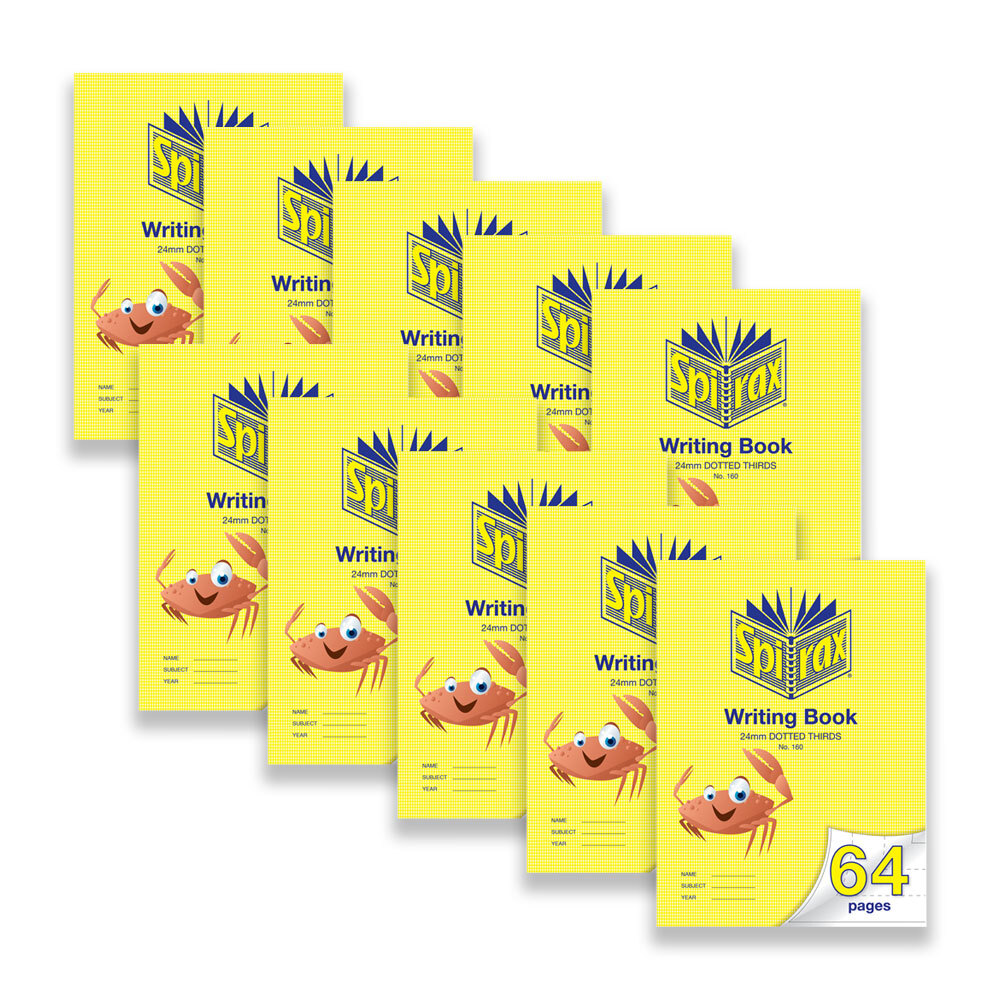 56160-10pc-spirax-160-writing-book-24mm-ruled-64-pages-dotted-thirds-yellow