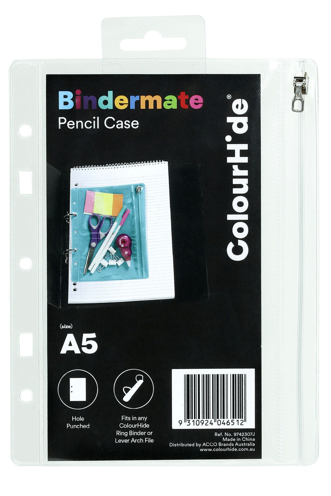 6pc Colourhide Bindermate A5 Pencil Case Insert For Binders - Clear