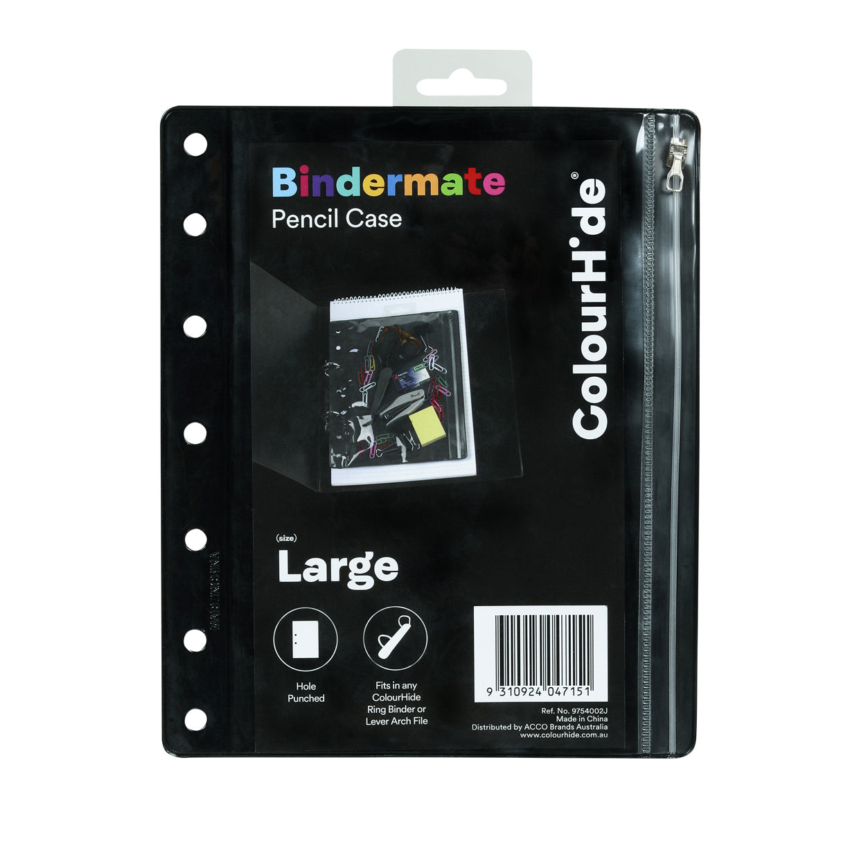 6pc Colourhide Bindermate A4 Pencil Case Insert For Binders Black Large