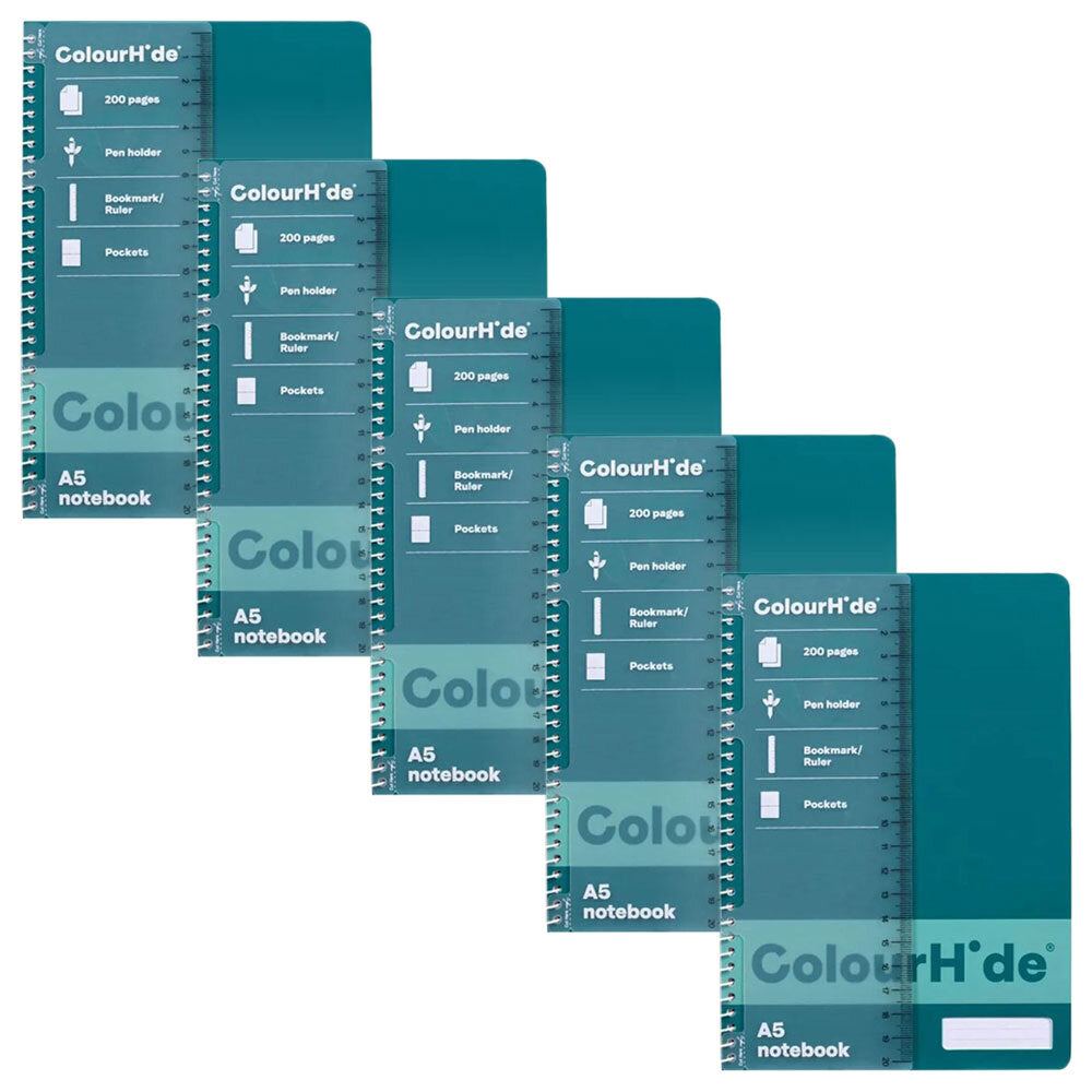 1717607m-5pc-colourhide-notebook-w-ruler-a5-200-pages-teal-green