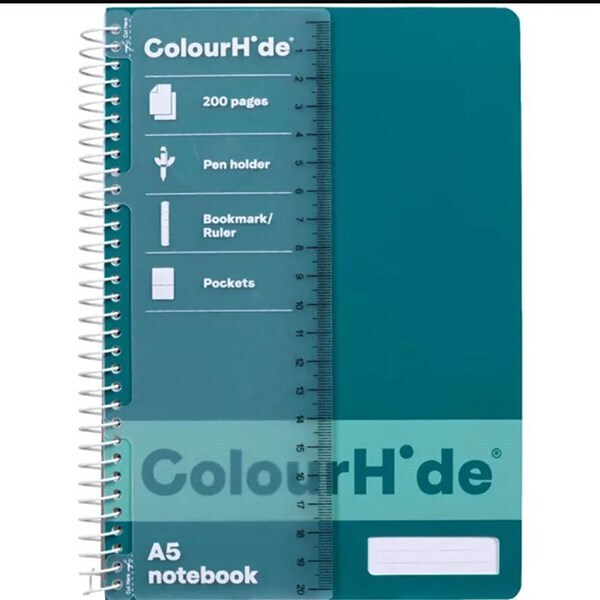 1717607m-5pc-colourhide-notebook-w-ruler-a5-200-pages-teal-green