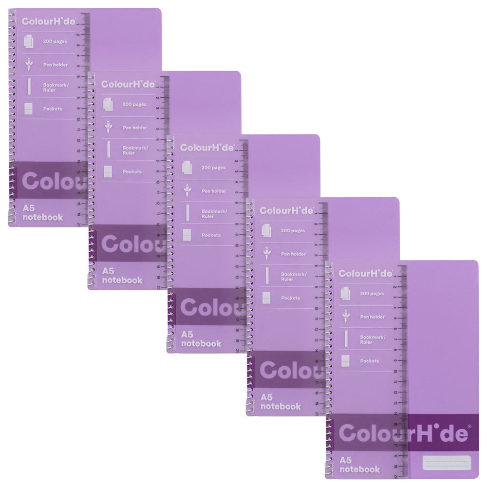 1717619m-5pc-colourhide-notebook-w-ruler-a5-200-pages-lavender