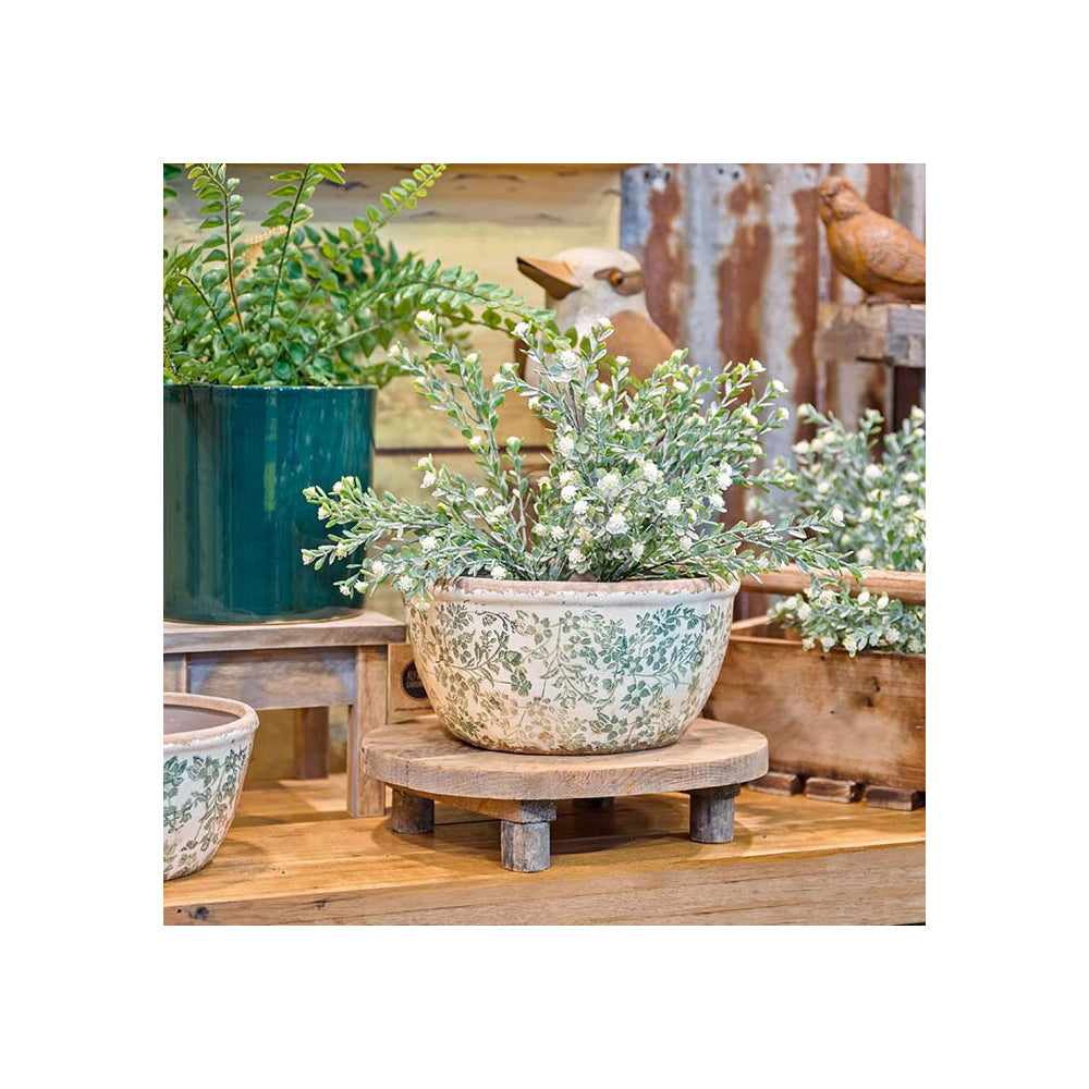27023-2pc-ceramic-shallow-pot-home-garden-plant-container-green-flower