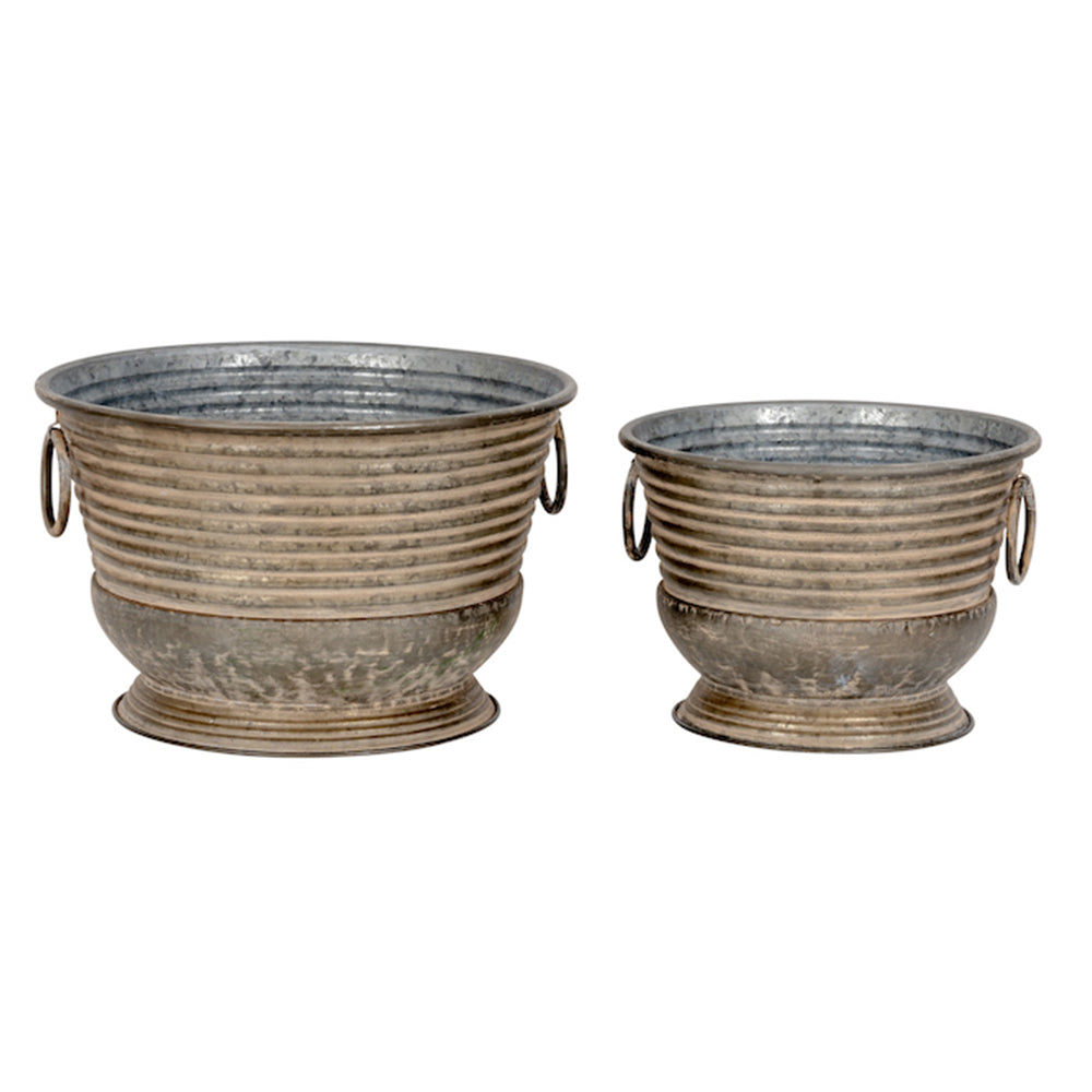 27269-2pc-pot-urn-stripe-home-garden-plant-container-aged-zinc