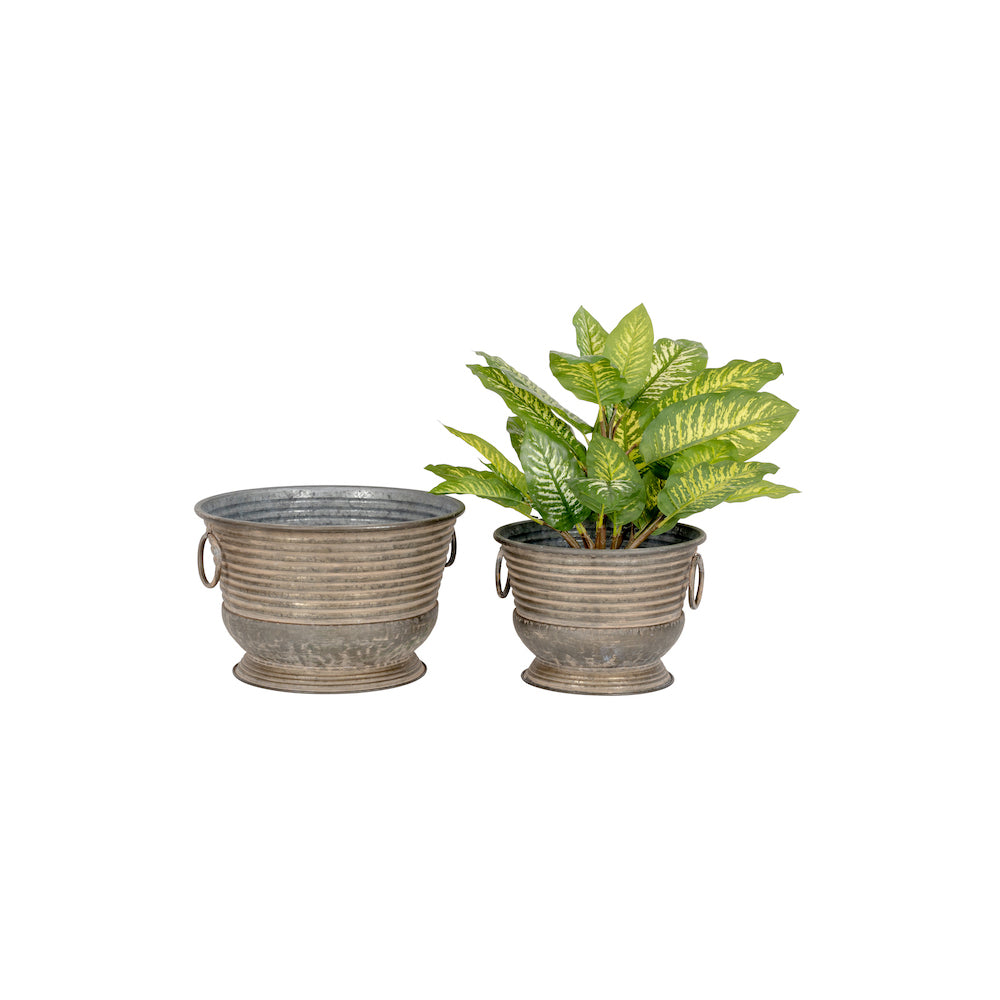 27269-2pc-pot-urn-stripe-home-garden-plant-container-aged-zinc