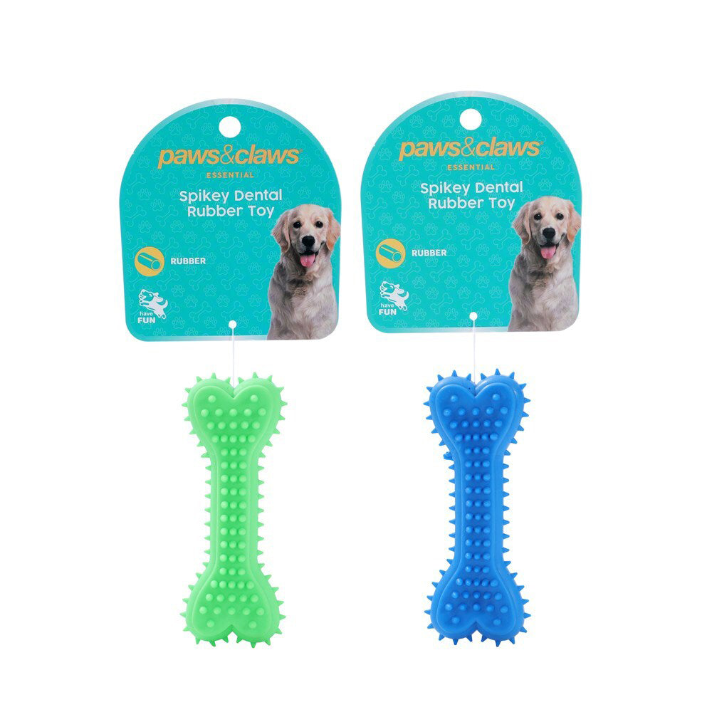 36027-paws-claws-rubber-spikey-bone-pet-dental-toy-assorted