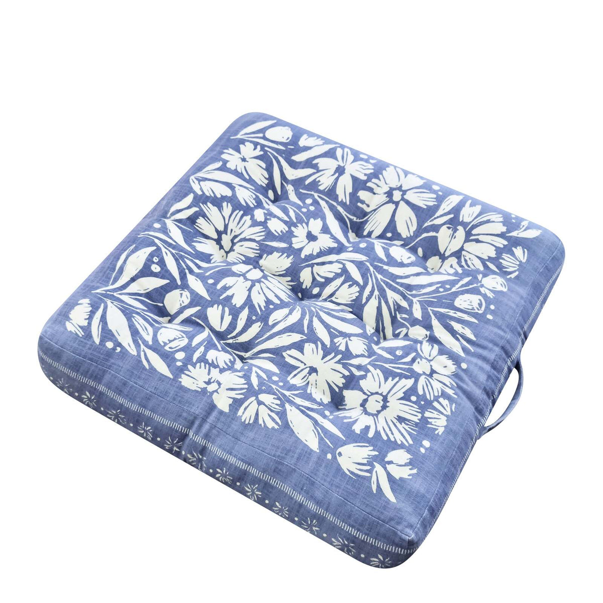 J.Elliot Home Kennedy Floor Cushion 65x65x12cm Dusty Blue & Ivory