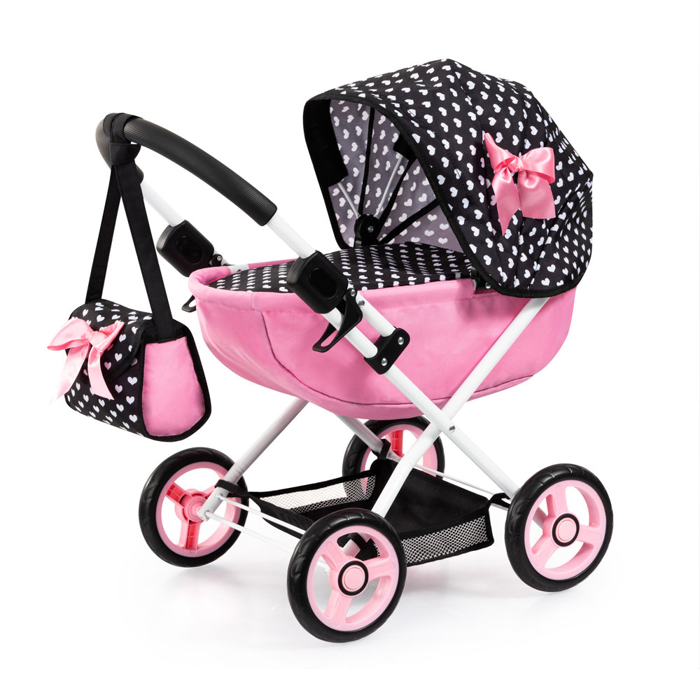 21112760-bayer-58cm-cosy-folding-doll-pram-kids-children-toy-w-bag-pink-black-3y