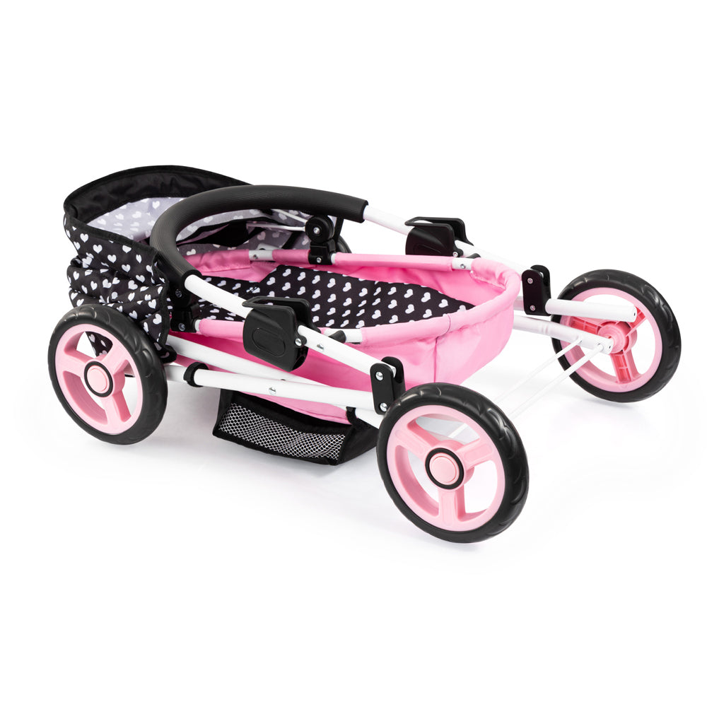 21112760-bayer-58cm-cosy-folding-doll-pram-kids-children-toy-w-bag-pink-black-3y