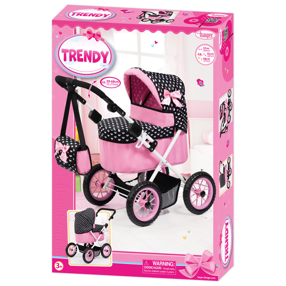 21113060-bayer-68cm-trendy-folding-doll-pram-kids-children-toy-black-pink-3y