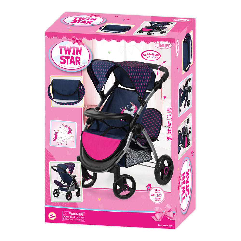 21139454-bayer-68cm-twin-star-trendy-doll-pram-kids-children-toy-3y