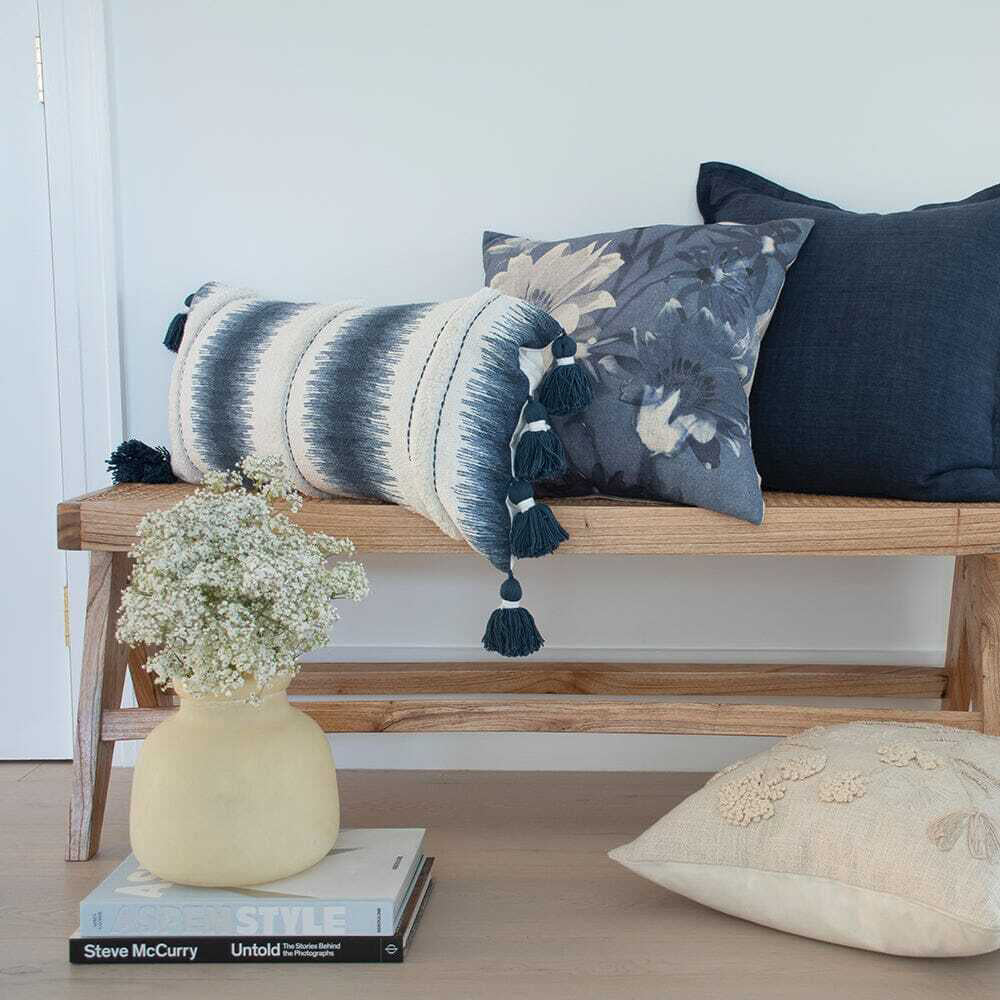 Kas Australia Juliette Filled Cushion Decor w/ Tassle Rect 35x70cm - Navy