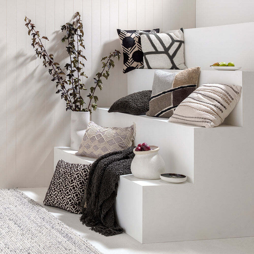 Kas Australia Kinhasa Filled Cushion Decor Square 50x50cm - Charcoal