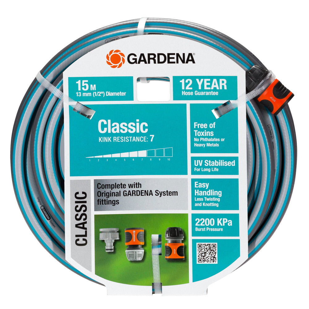 Gardena Classic Garden Watering Hose 13mmx15m Fitted