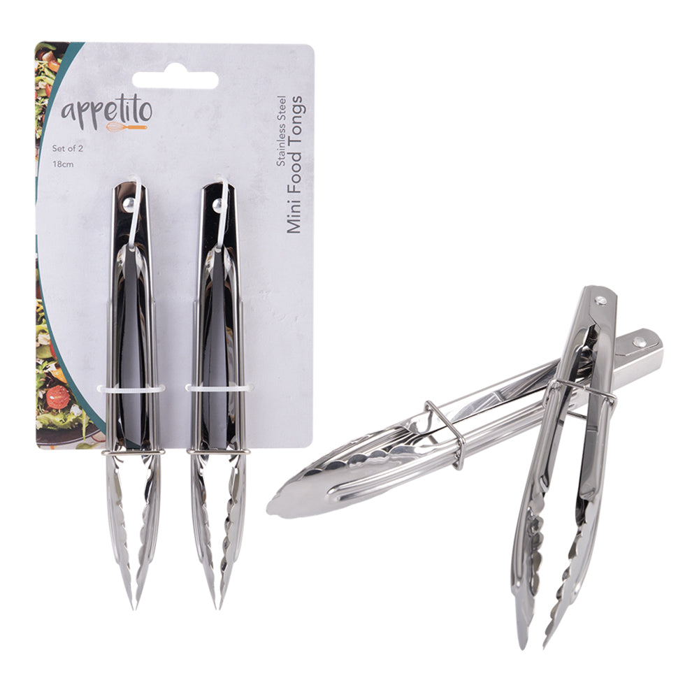 3298-2-2pc-appetito-stainless-steel-mini-tongs-18cm-home-kitchen-cooking