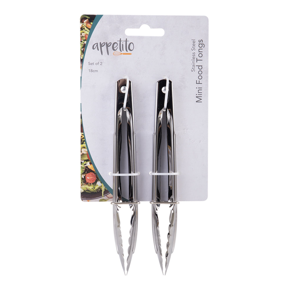 3298-2-2pc-appetito-stainless-steel-mini-tongs-18cm-home-kitchen-cooking