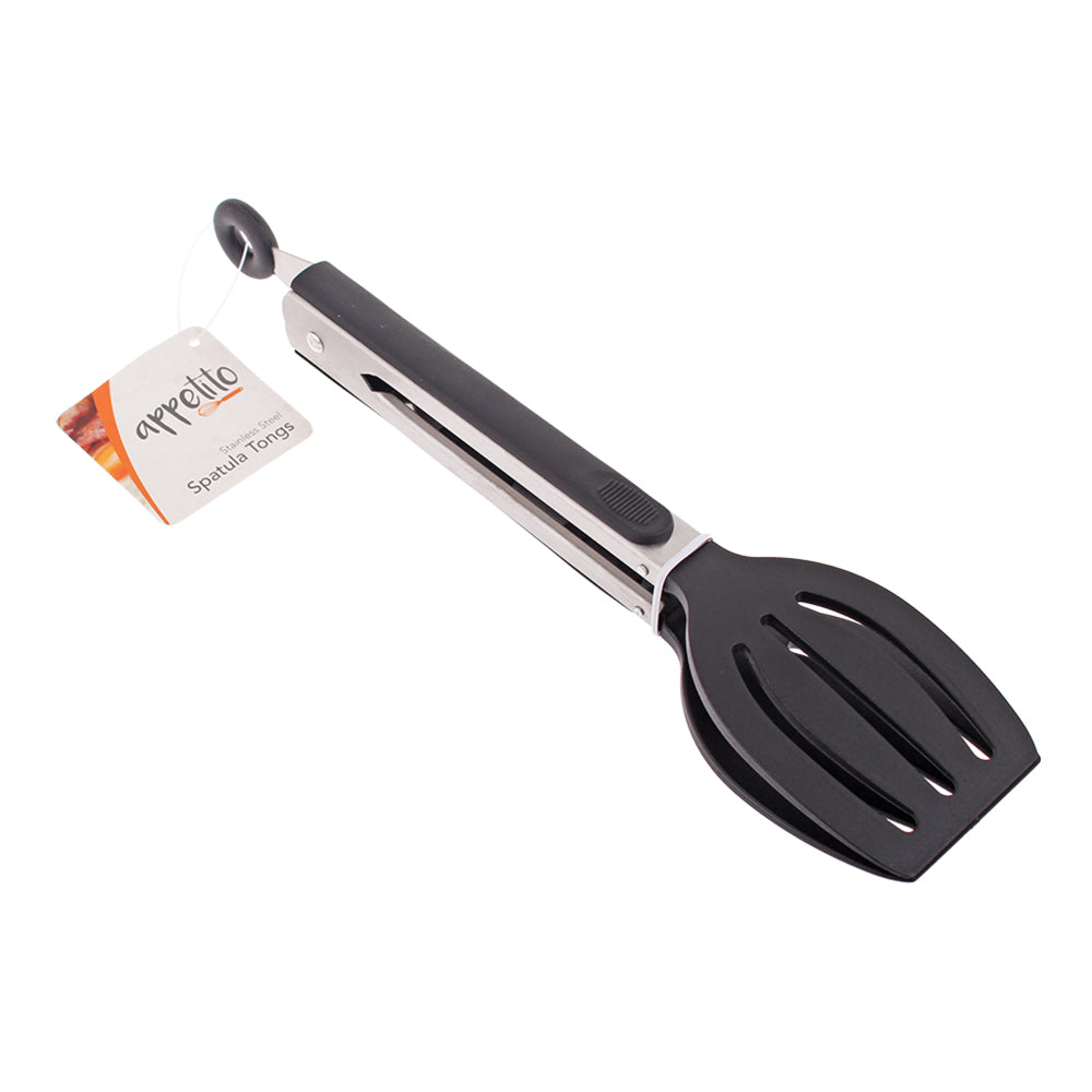 3306-1-appetito-stainless-steel-spatula-tongs-w-lock-rubber-grip-23cm-black