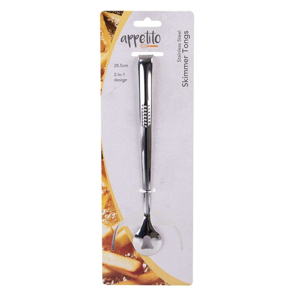 3310-2-appetito-stainless-steel-28-5cm-skimmer-tongs-kitchen-cooking-utensil