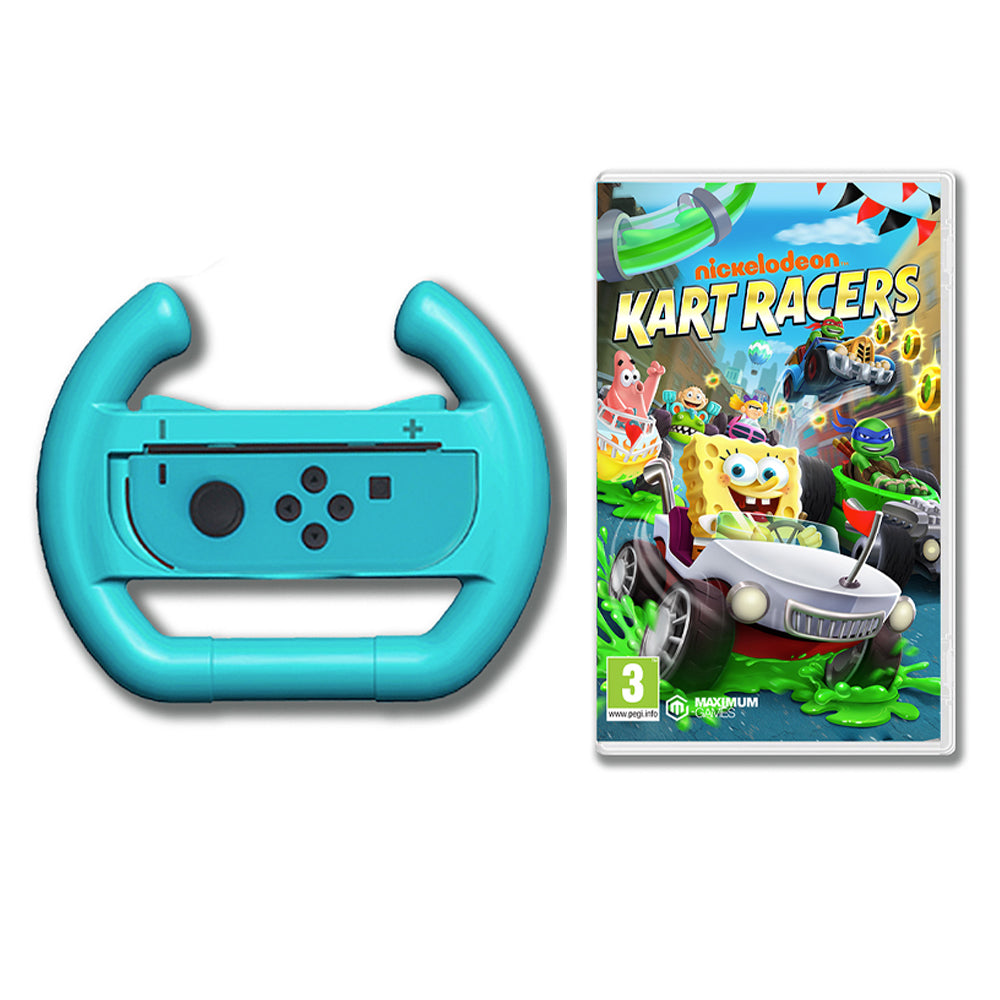 Nickelodeon Switch Kart Racers Bundle w/ Wheel Accessory Video Game 3y+