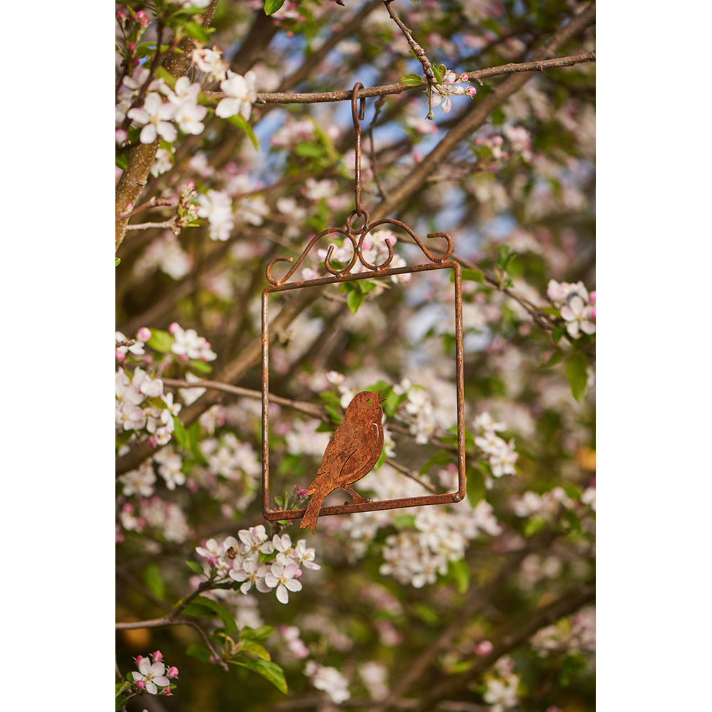 22912-hanging-bird-on-perch-27cm-rust-metal-ornament-decor-brown