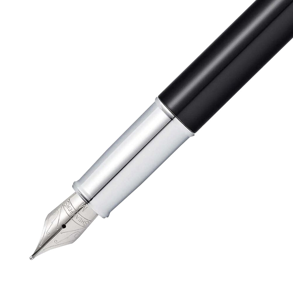 117858-sheaffer-100-fountain-pen-medium-nib-hs-lacquer-chrome-plate-black