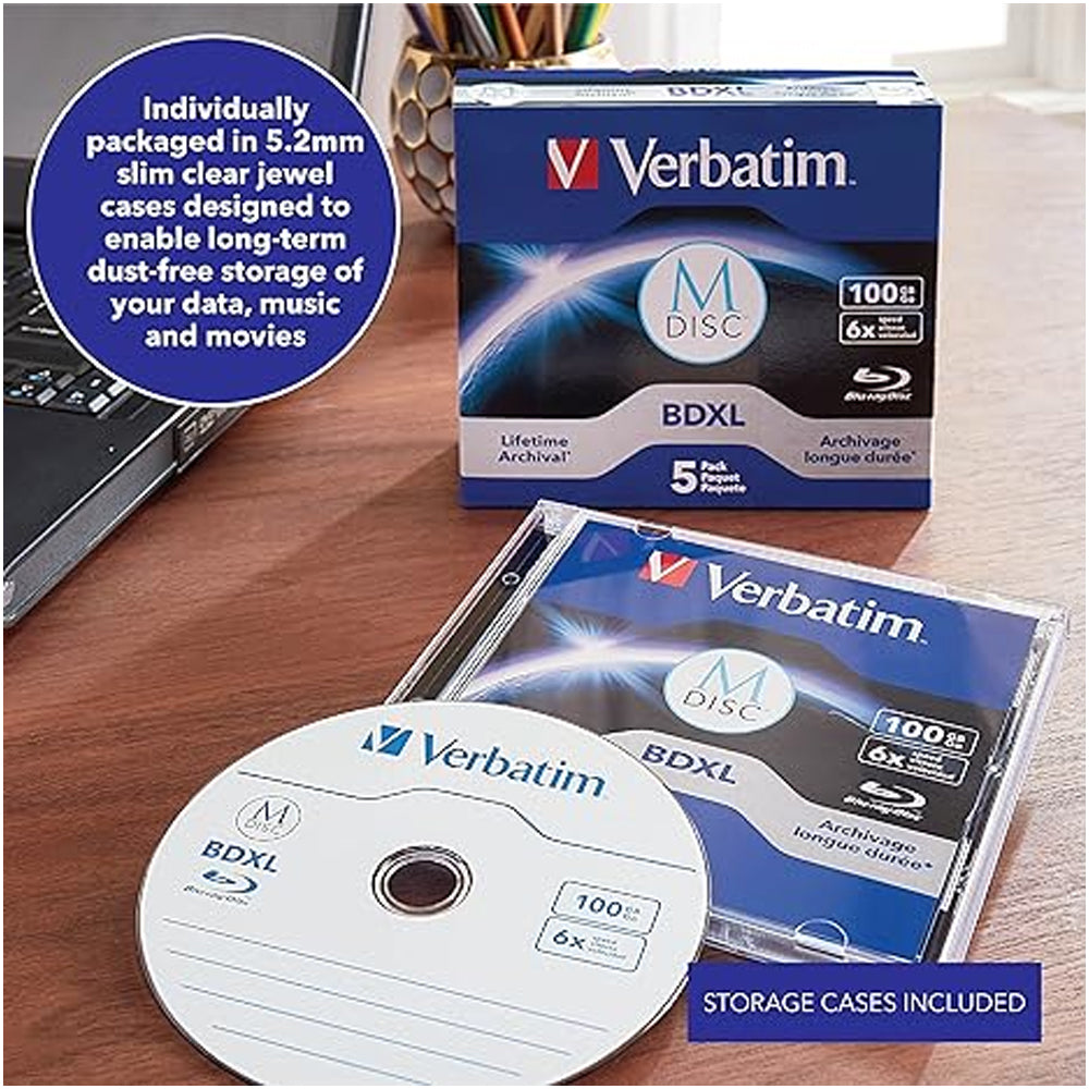 5PK Verbatim M-Disc BDXL 100GB 4x Speed Blank Disc w/ Jewel Case