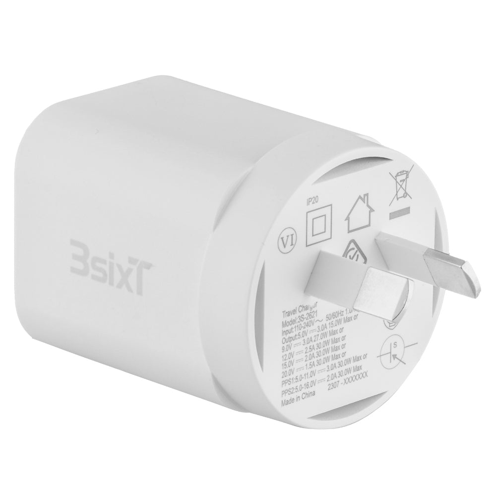 3s-2621-3sixt-wall-charger-adapter-gan-30w-usb-c-pd-white