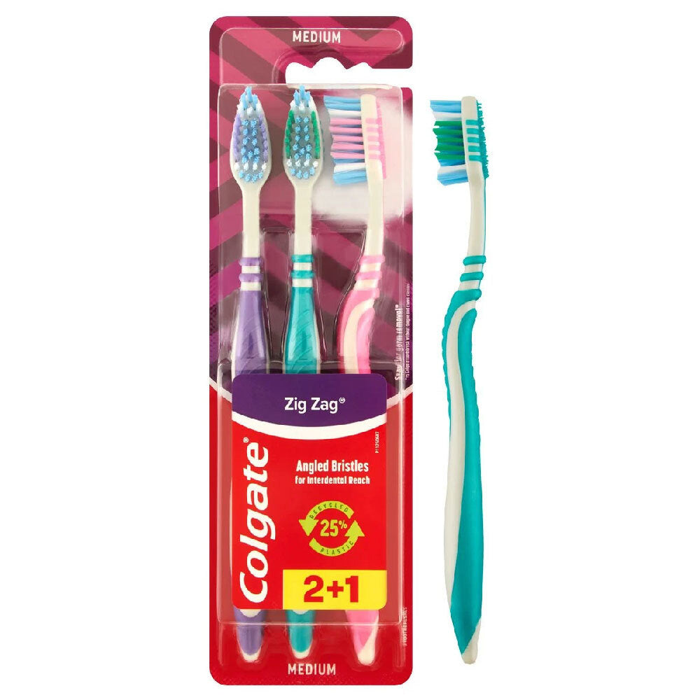 3pc Colgate Multi-Angled Bristles Toothbrush Zig Zag Medium