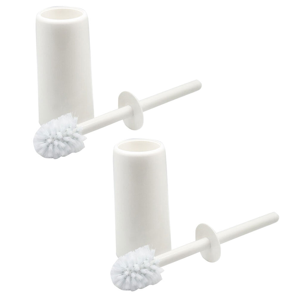 White Glove Bathroom Plastic Cleaning Toilet Brush w/ Holder Accessory White (2 Pack)
