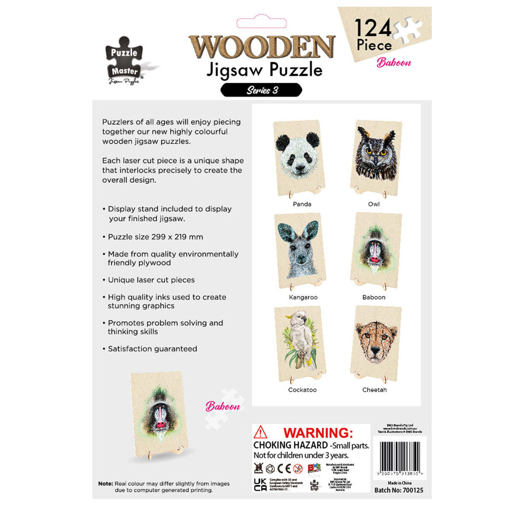 128pc Puzzle Master Kids Wooden Jigsaw Puzzle Series 4 - Baboon 12y+