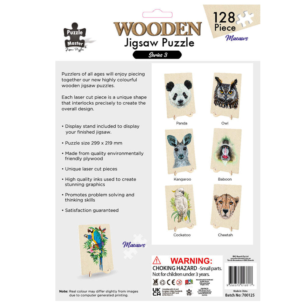 128pc Puzzle Master Kids Wooden Jigsaw Puzzle Series 5 - Macaw 12y+
