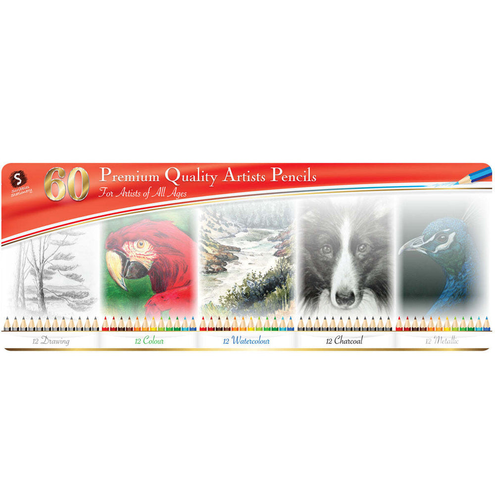 60pc Scribbles Stationery Premium Artist Coloured Pencils