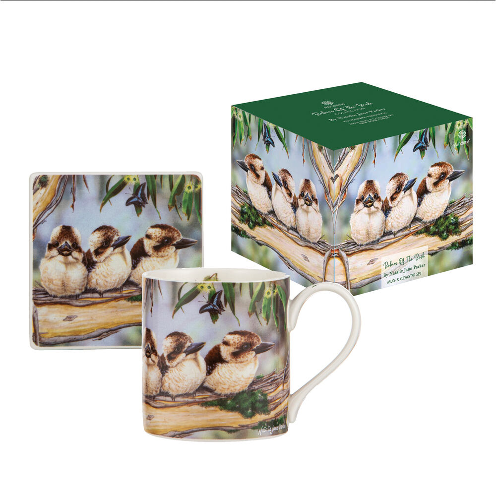 522343-2pc-ashdene-babies-of-the-bush-new-bone-china-mug-coaster-set-kookaburra
