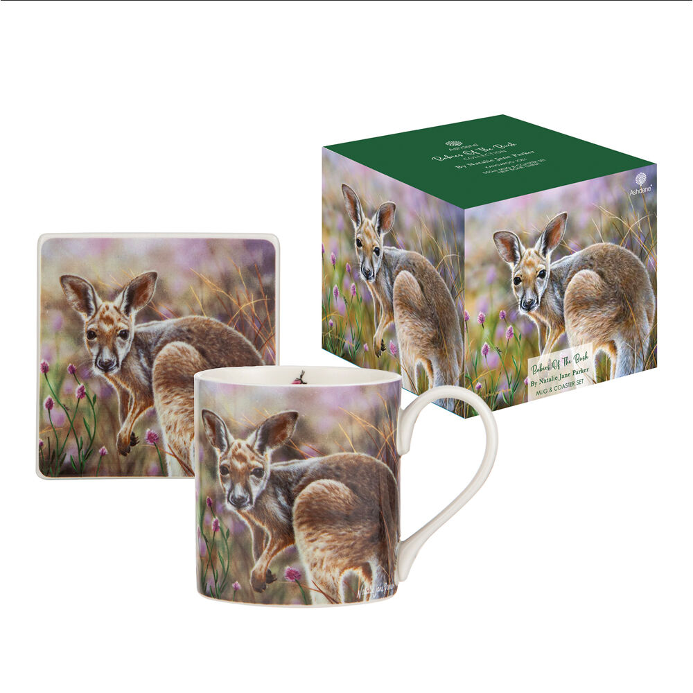 522344-2pc-ashdene-babies-of-the-bush-new-bone-china-mug-coaster-kangaroo-joey