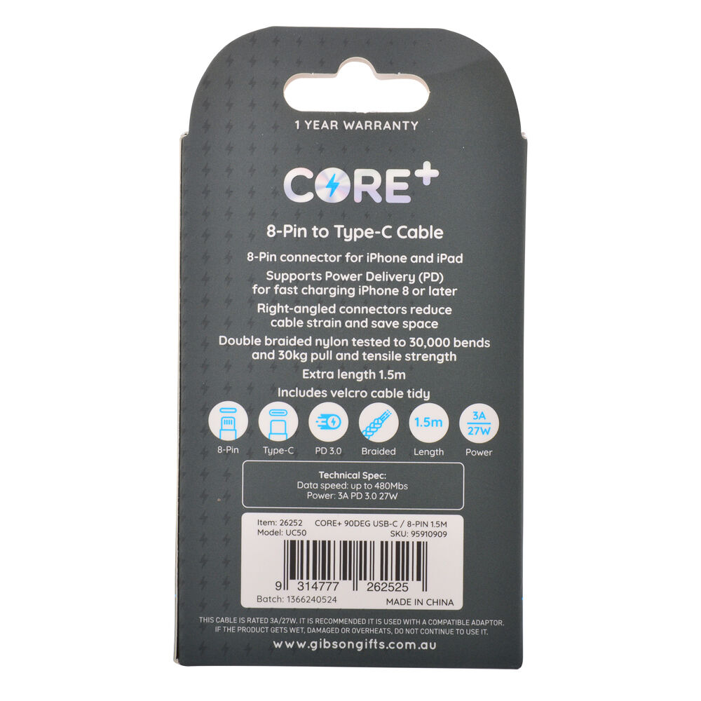 26252-core-90d-8-pin-to-usb-c-cable-charging-cord-1-5m-for-iphone-14-13-black