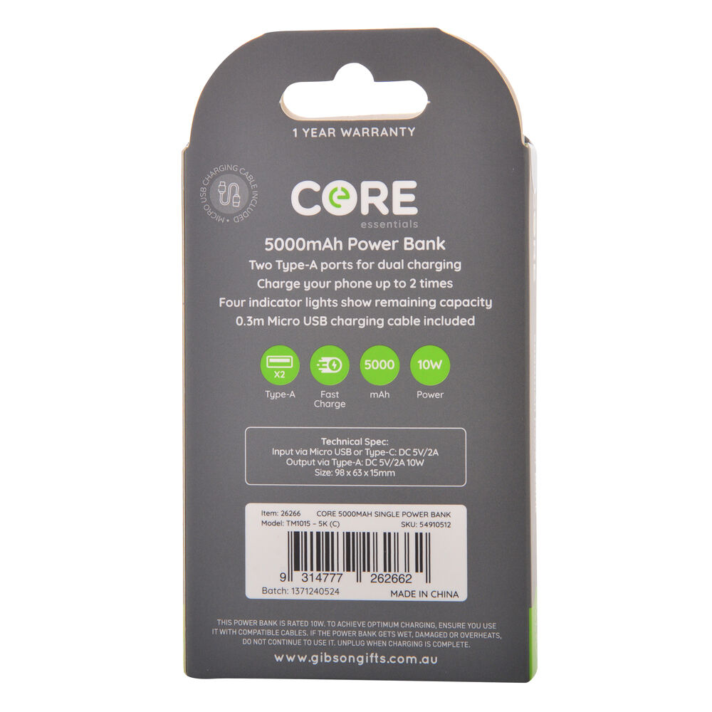 26266-core-essentials-usb-a-5000mah-power-bank-10w-black