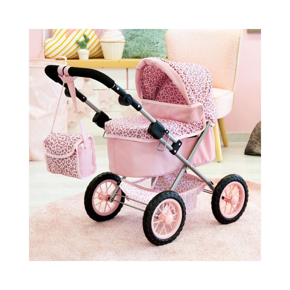 21113002-bayer-trendy-leopard-print-pram-kids-toy-for-46cm-dolls-pink-3y