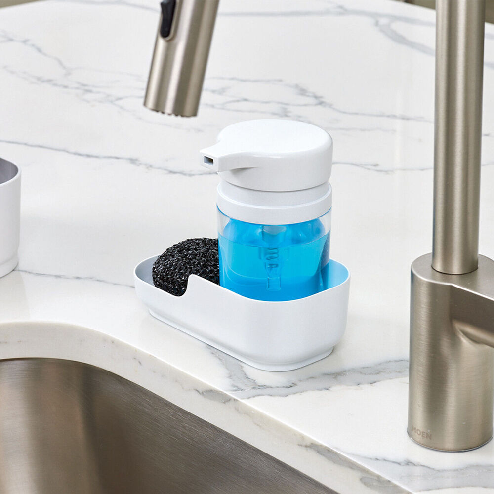 23044-2pc-idesign-classic-plastic-soap-pump-tray-kitchen-caddy-17-5cm-white