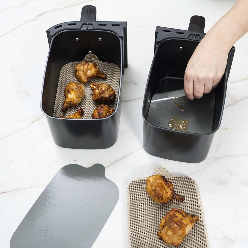 1-fff-490-4pc-nostik-silicone-fibreglass-dual-basket-air-fryer-liner-grey