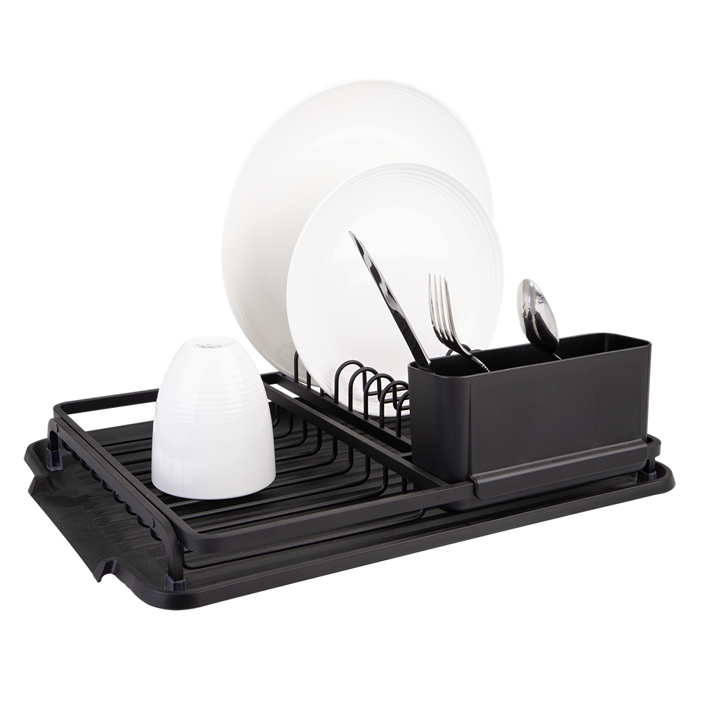 4573bk-d-line-aluminium-dish-rack-w-draining-board-drying-organiser-black