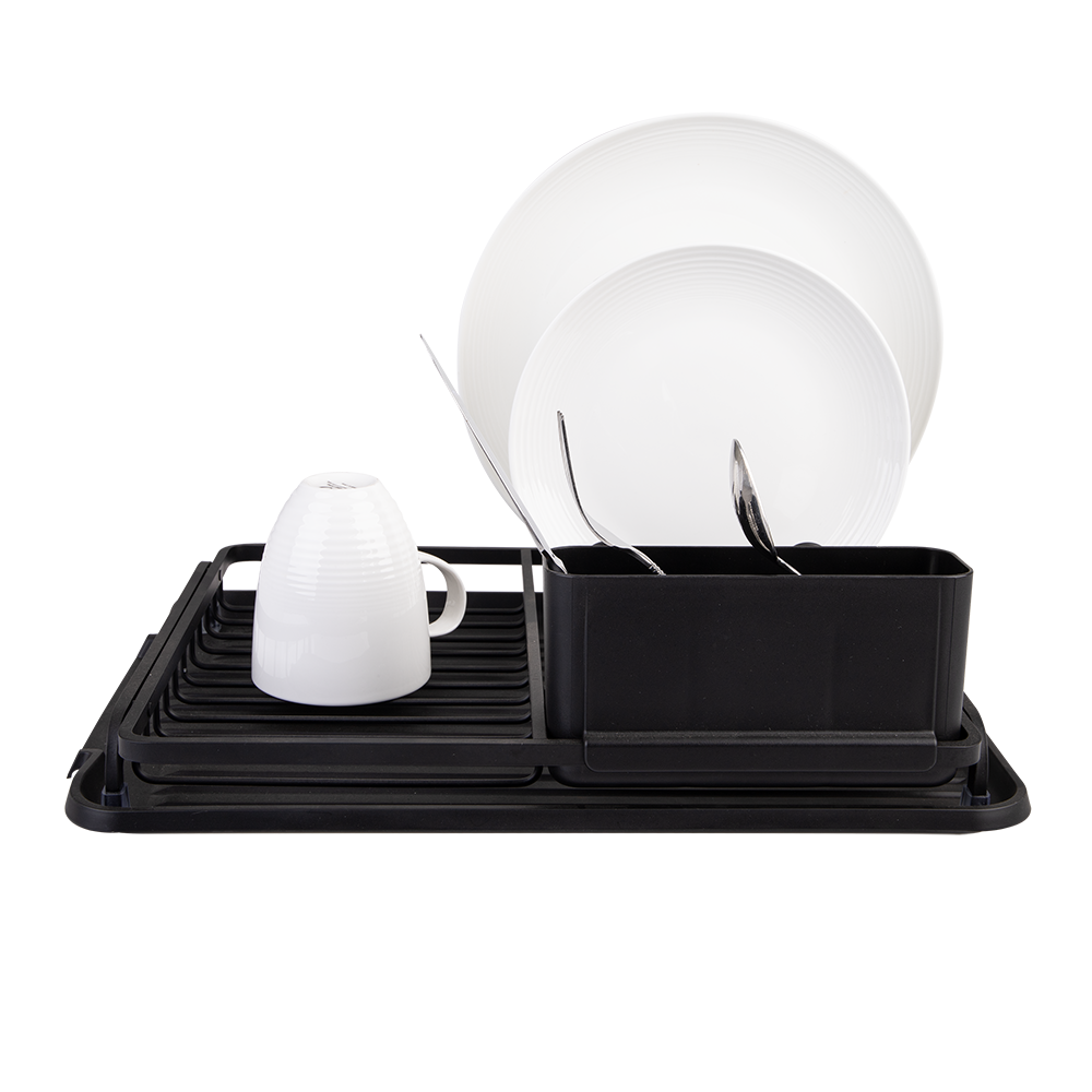 4573bk-d-line-aluminium-dish-rack-w-draining-board-drying-organiser-black