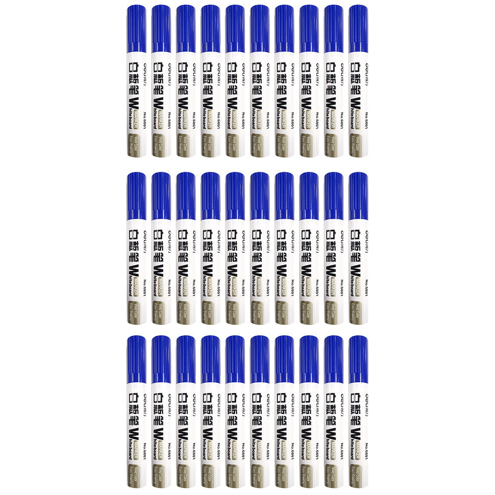 Deli 10pc Deli Office/Home Erasable Whiteboard Marker/Pen Bullet Tip Blue (3 Pack)